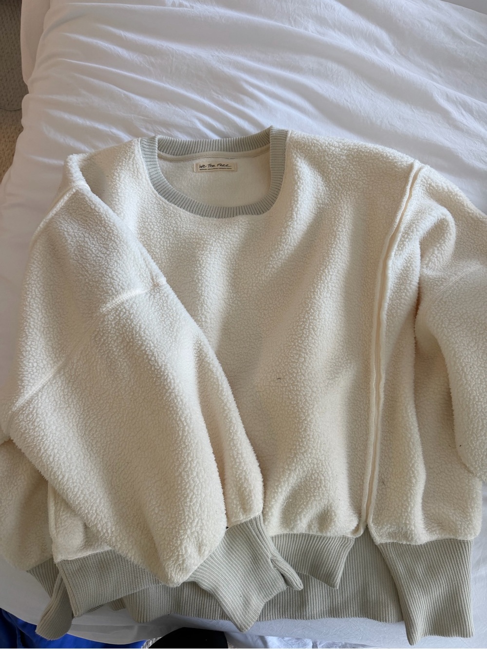 We The Free Cream Ribbed-Neck Sherpa Pullover